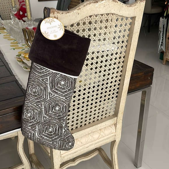 Peace & Joy Brown "Velvet" & Beaded Copper & Silver Christmas Stocking - Picture 1 of 6